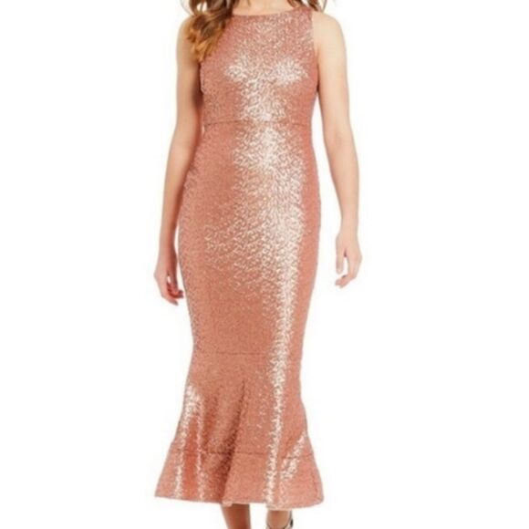 Gianni Bini New Size 12 Juliet Pink Sequin Sleeveless Maxi Flare Dress - Picture 1 of 10